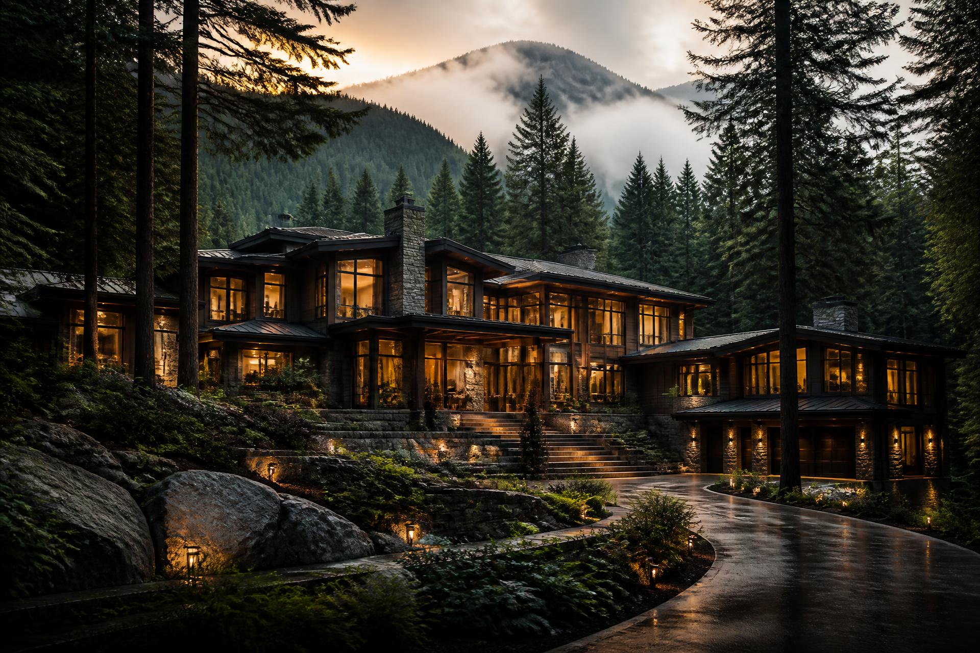 Luxury mountain home in evergreen forest